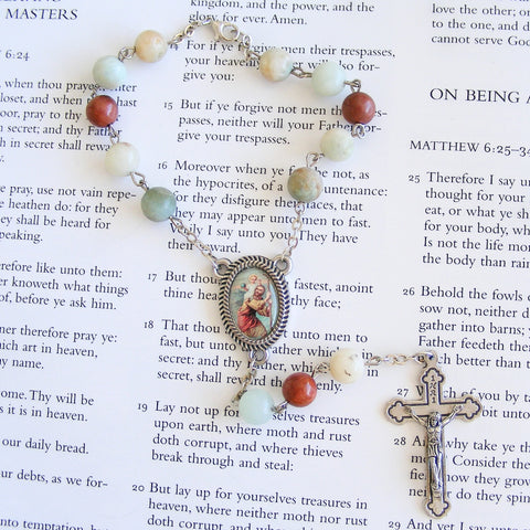 Handmade Chain Link Rosary - Car Rosary - Flower Amazonite-Car Rosary-Serenity Gifts