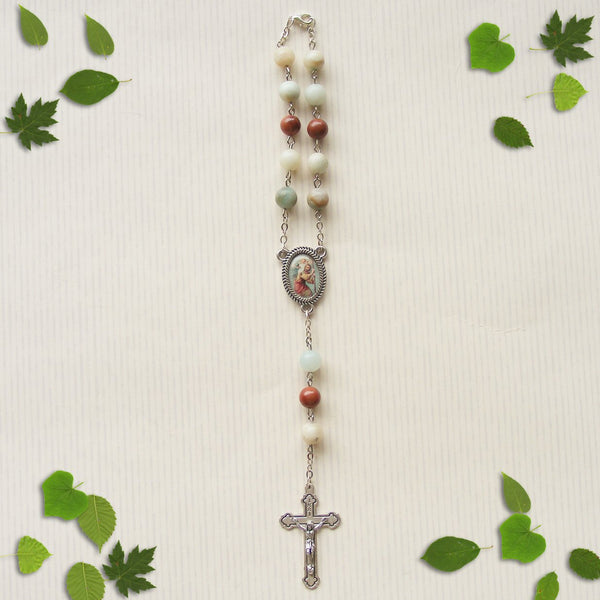 Handmade Chain Link Rosary - Car Rosary - Flower Amazonite-Jewellery-Serenity Gifts