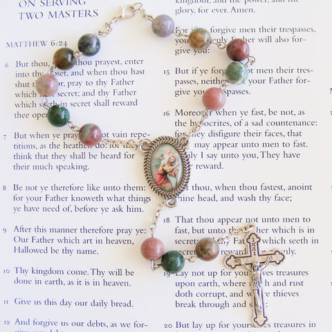 Handmade Chain Link Rosary - Car Rosary - Moss Agate and Jasper-Car Rosary-Serenity Gifts