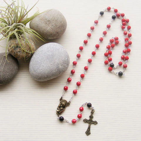 Handmade Chain Link Rosary - Red Acrylic Faceted - 6mm-Jewellery-Serenity Gifts