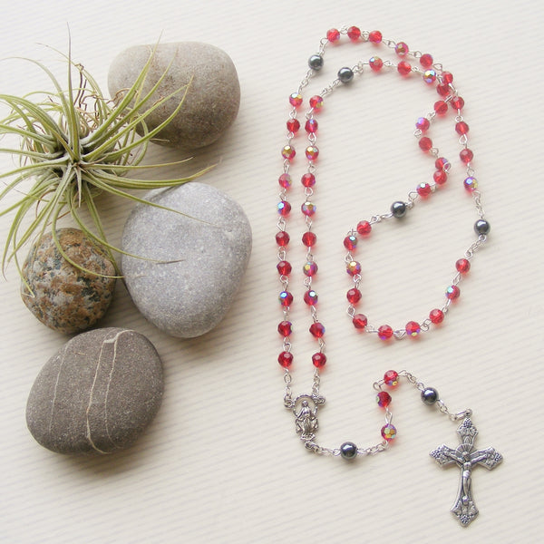Handmade Chain Link Rosary - Glass Faceted Red AB - 6mm-Jewellery-Serenity Gifts