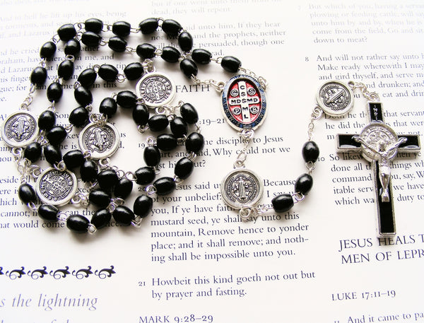 St. Benedict Rosary - Black Wood -7 mm-Rosary Beads-Serenity Gifts