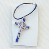 St Benedict Crucifix on Cord - Blue-St benedict necklace-Serenity Gifts