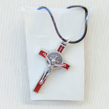 St Benedict Crucifix on Cord - Red-St benedict necklace-Serenity Gifts