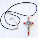 St Benedict Crucifix on Cord - Red-St benedict necklace-Serenity Gifts