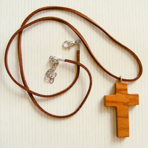 Genuine Olive Wood Cross on Cord-olive wood pendant-Serenity Gifts