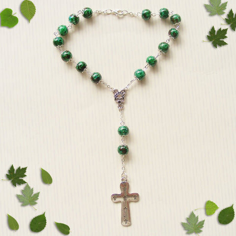 Handmade Anglican Car Rosary - Green Glass Marbled Effect-Anglican Car Rosary-Serenity Gifts