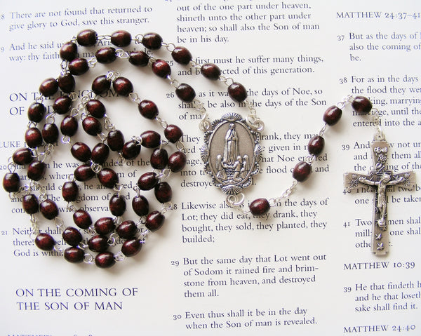 Our Lady of Fatima Rosary - Brown Wood-Rosary Beads-Serenity Gifts