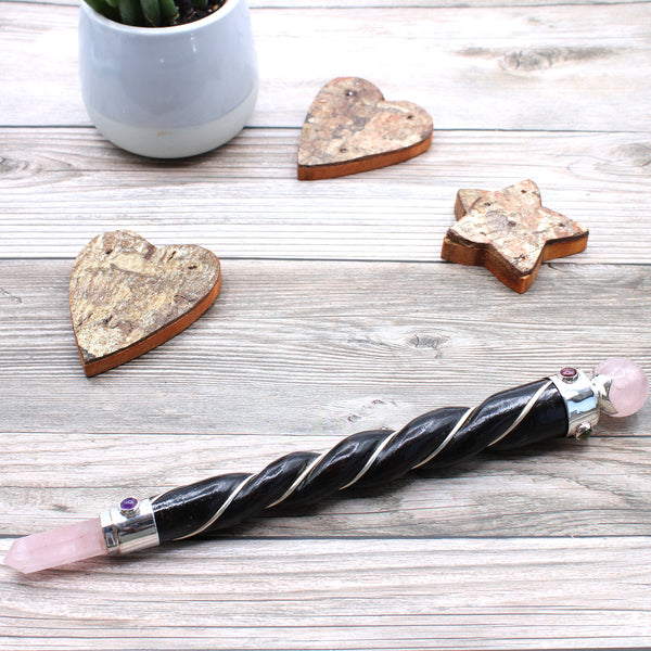 Twisted Healing Wand - Rose Quartz Sphere-Gemstone Wand-Serenity Gifts