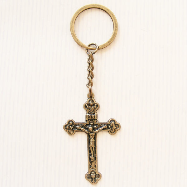 Crucifix Keyring - Antique Bronze-Antique Bronze Crucifix Keyring-Serenity Gifts
