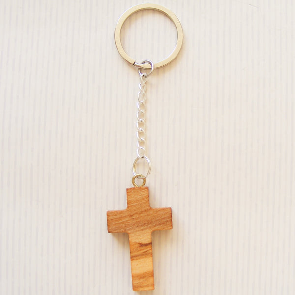 Genuine Olive Wood Cross Keyring-olive wood keyring-Serenity Gifts