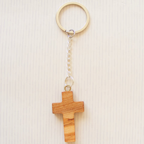 Genuine Olive Wood Cross Keyring-olive wood keyring-Serenity Gifts