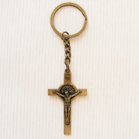 St Benedict Crucifix Keyring - Antique Bronze-St Benedict keyring-Serenity Gifts
