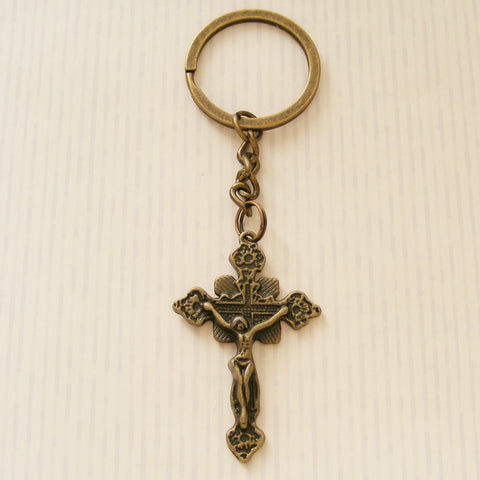 Antique Bronze Crucifix Keyring-Crucifix keyring-Serenity Gifts