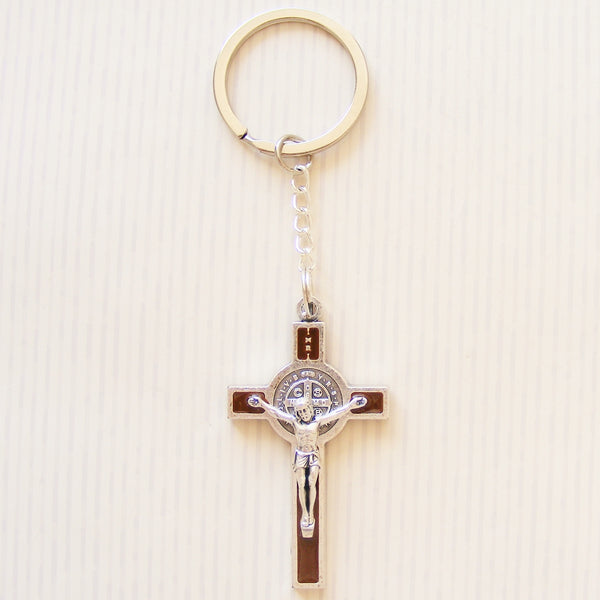 St Benedict Crucifix Keyring -Brown-St Benedict keyring-Serenity Gifts