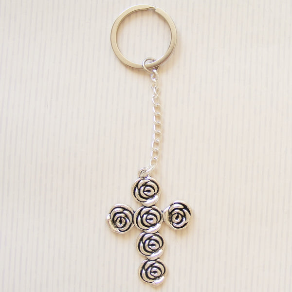 Rose Design Cross Keyring-cross keyring-Serenity Gifts
