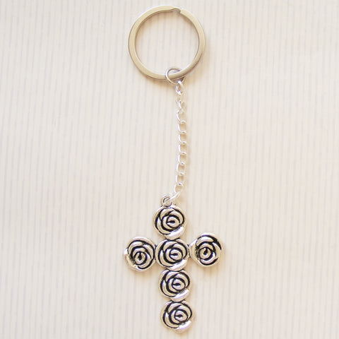 Rose Design Cross Keyring-cross keyring-Serenity Gifts