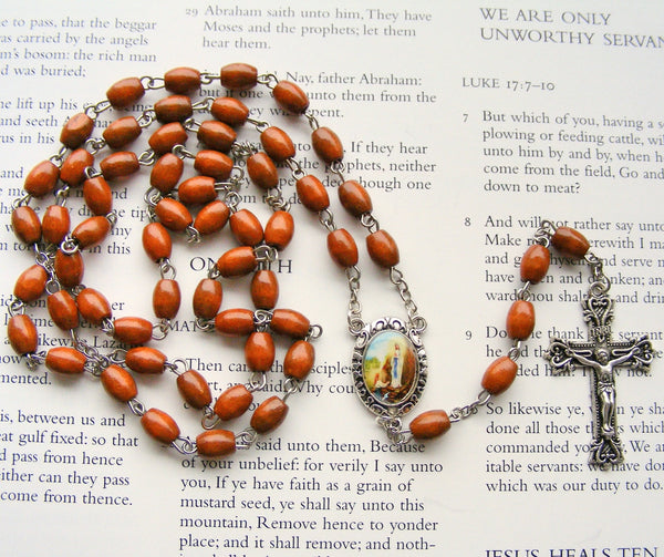 Our Lady of Lourdes Rosary - Brown Wood-Rosary Beads-Serenity Gifts