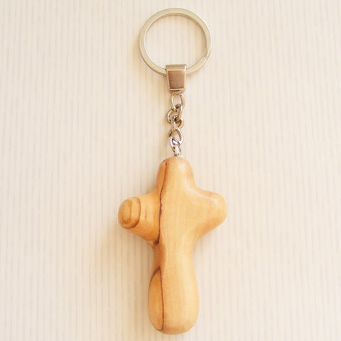 Genuine Olive Wood Holding Cross Keyring-olive wood keyring-Serenity Gifts