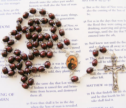Our Lady of Perpetual Help Rosary - Brown Wood-Rosary Beads-Serenity Gifts