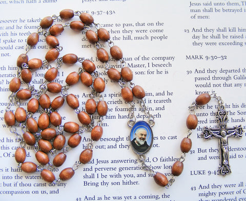 St. Padre Pio Rosary - Brown Wood-Rosary Beads-Serenity Gifts