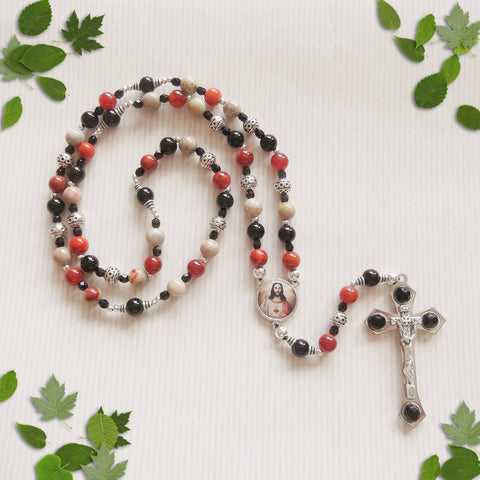 Handmade Corded Catholic Rosary - Black Onyx and Picasso Jasper-Rosary Beads-Serenity Gifts