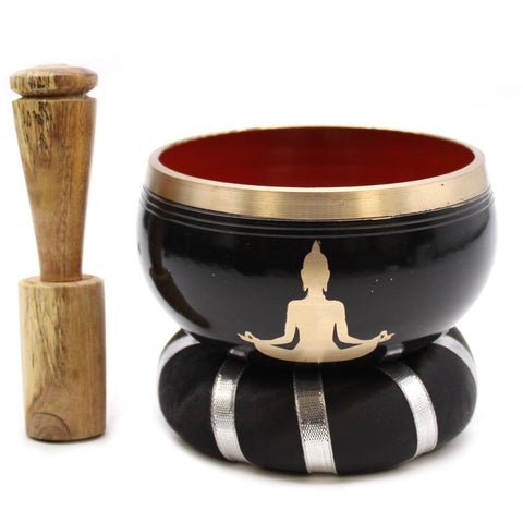 Singing Bowl Set - Buddha - Black/Orange-Singing Bowls-Serenity Gifts