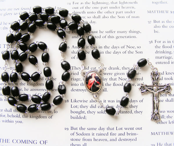 Our Lady Untier of Knots Wooden Rosary - Black-Rosary Beads-Serenity Gifts