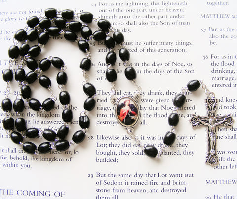 Our Lady Untier of Knots Wooden Rosary - Black-Rosary Beads-Serenity Gifts