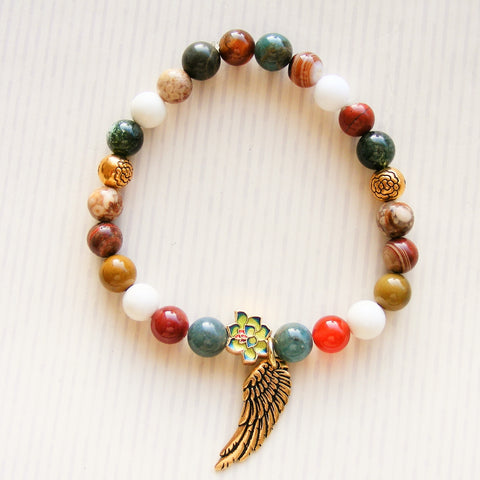 Gemstone Stretch Bracelet - Mixed Jasper- Angel Wing-Jewellery-Serenity Gifts