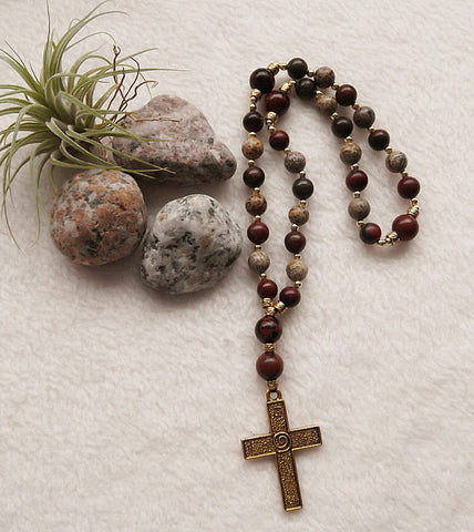 Handmade Anglican Rosary - Picasso Jasper and Mahogany Obsidian-Jewellery-Serenity Gifts