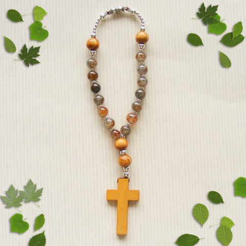Handmade Anglican Car Rosary - Crackle Glass Brown Mix-Anglican Car Rosary-Serenity Gifts