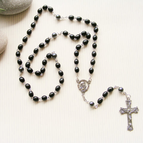 Handmade Chain Link Rosary - Wood - 6mm- Black-Jewellery-Serenity Gifts