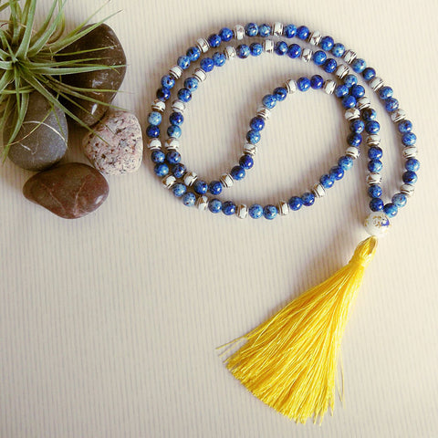 Handmade Mala Beads - Blue Glass with Buddha Beads-Mala Beads-Serenity Gifts