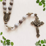 Handmade Corded Catholic Rosary - Brown Snowflake Obsidian and Silver Smoke Jasper-Rosary Beads-Serenity Gifts