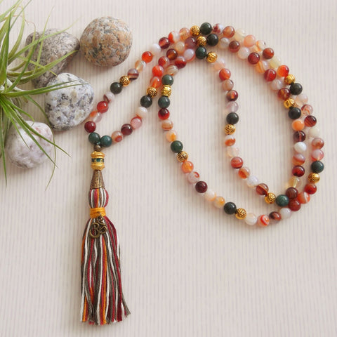 Handmade Mala Beads - Botswana Agate - Ohm charm-Mala Beads-Serenity Gifts