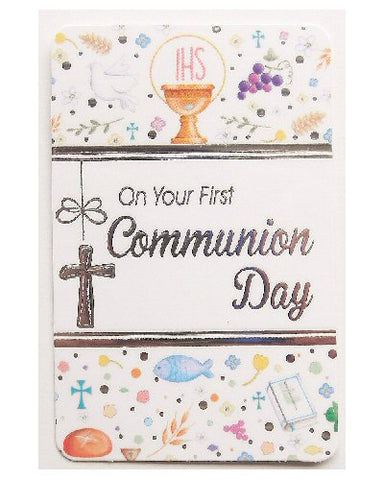 First Holy Communion Prayer Card - Silver Cross-Communion Greeting Card-Serenity Gifts