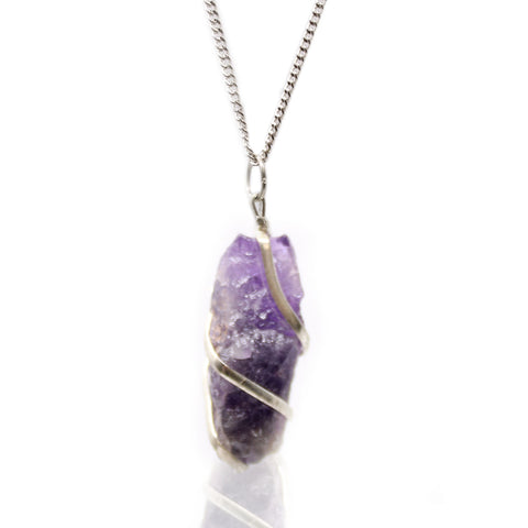 Cascade Wrapped Gemstone Necklace - Rough Amethyst-Gemstone Necklace-Serenity Gifts
