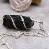 Cascade Wrapped Gemstone Necklace - Rough Black Onyx-Gemstone Necklace-Serenity Gifts