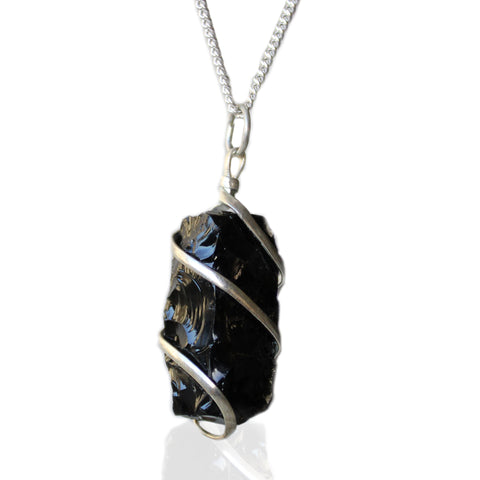 Cascade Wrapped Gemstone Necklace - Rough Black Onyx-Gemstone Necklace-Serenity Gifts