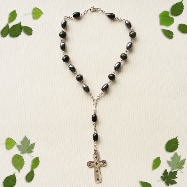Handmade Anglican Car Rosary - Hematite and Black Wood-Anglican Car Rosary-Serenity Gifts
