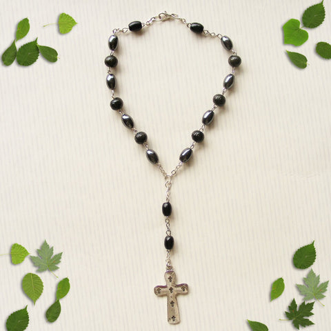 Handmade Anglican Car Rosary - Hematite and Black Wood-Anglican Car Rosary-Serenity Gifts