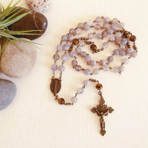 Handmade Chain Link Rosary - Grey Agate-Rosary Beads-Serenity Gifts
