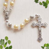 Handmade Corded Catholic Rosary - Glass Pearl Bead - Cream-Rosary Beads-Serenity Gifts
