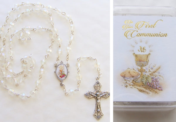 First Holy Communion Gift - Crystal Glass Rosary in Case-Holy Communion-Serenity Gifts