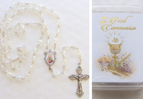 First Holy Communion Gift - Crystal Glass Rosary in Case-Holy Communion-Serenity Gifts