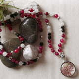 Handmade Mala Beads - Pink Banded Agate, White Jade and Black Onyx-Mala Beads-Serenity Gifts