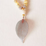 Handmade Mala Beads - Glass Pearl and Gold Plated - Leaf Pendant-Mala Beads-Serenity Gifts