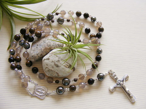 Handmade Rosary - Grey Agate Miraculous Medal-Rosary Beads-Serenity Gifts
