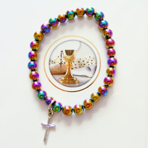 First Holy Communion Handmade Bracelet - Rainbow Hematite-Holy Communion-Serenity Gifts